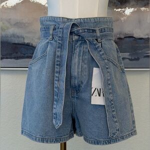 NWT Zara Women's High Rise Light Blue Denim Shorts